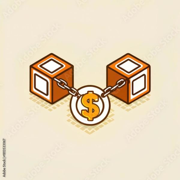 Fototapeta Investment in stock market can be complex journey represented by blocks and chains symbolizing stability and growth