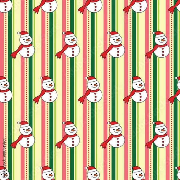 Obraz Striped Christmas Snowman Seamless Pattern