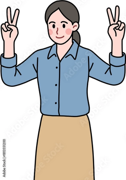 Obraz 양손 브이를 하는 여자