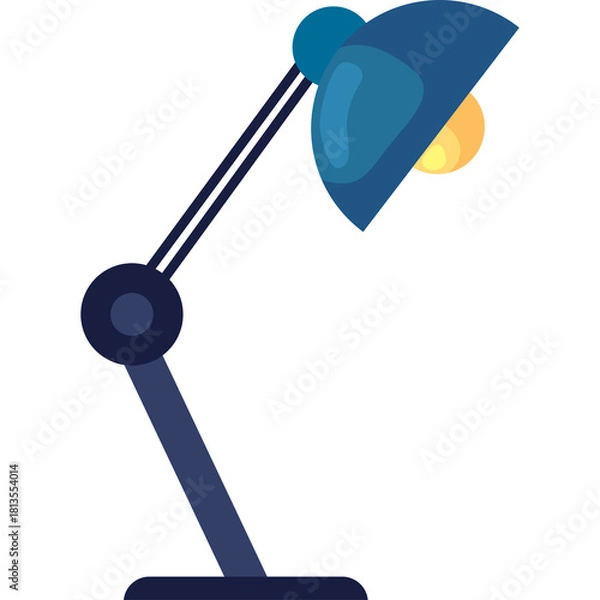 Fototapeta Modern Blue Desk Lamp With Adjustable Arm and Warm Light Illuminated Bulb Against White Background