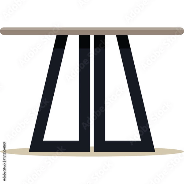 Obraz Modern Minimalist Console Table With Trapezoidal Black Legs And Light Brown Top Surface Isolated On White Background Studio Shot