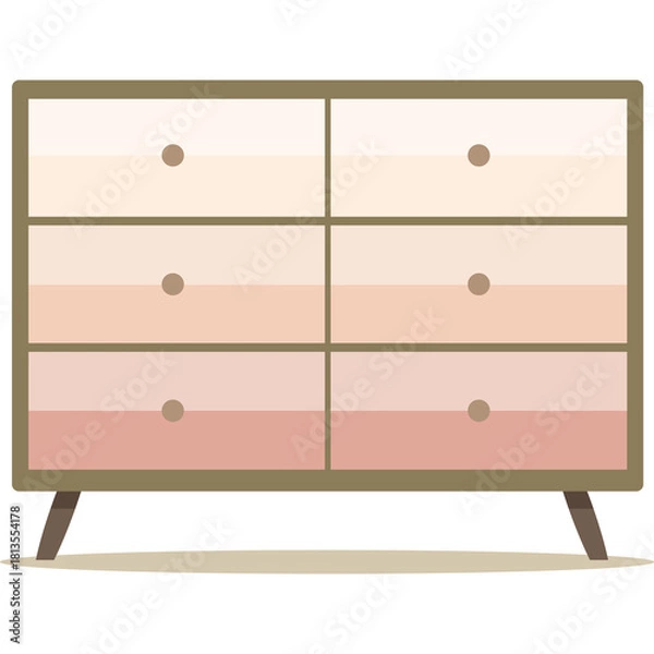Obraz Modern Light Brown Six Drawer Dresser With Angled Legs And Circular Pulls In Soft Pastel Gradient On Transparent Background Ideal For Interior Design And Furniture Concepts