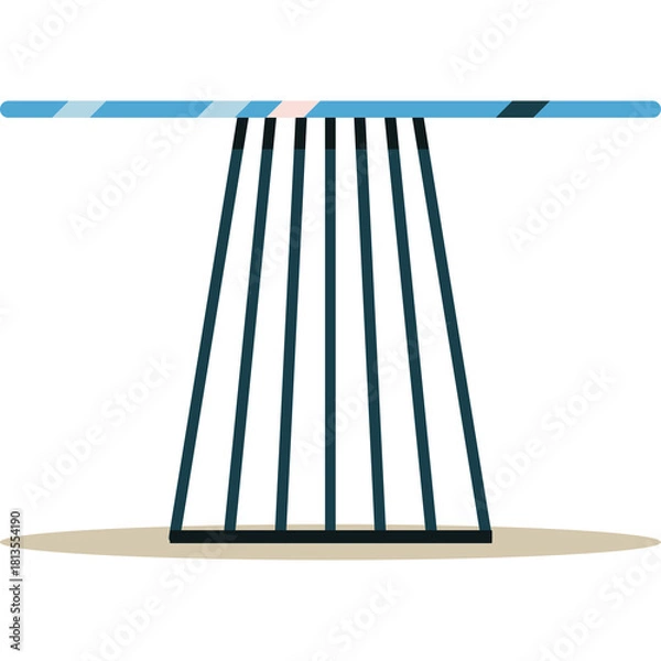 Fototapeta Modern minimalistic abstract table with blue and white geometric patterned top and dark blue legs on a beige ground with transparent background