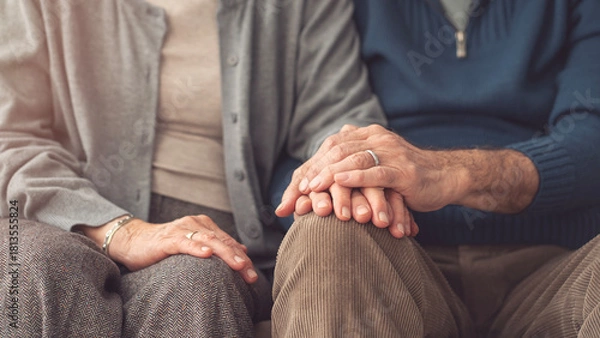 Obraz Elderly couple holding hands and supporting each other