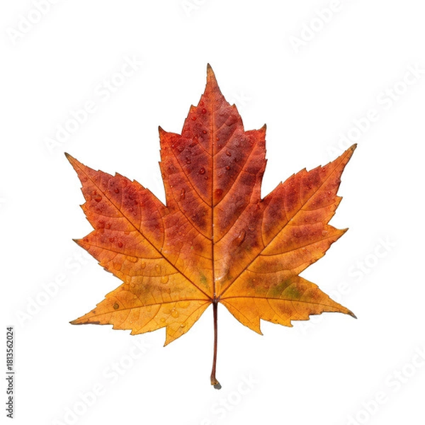 Obraz Single Maple Leaf Autumn Colors Isolated on Black Background with Sparkle Detail and Visible Veins