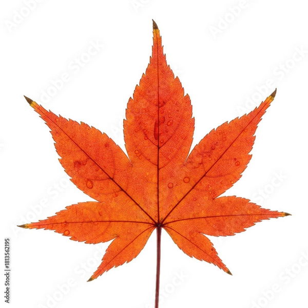 Obraz Single Vibrant Orange Maple Leaf Isolated on a Transparent Black Background Detailed Veins and Autumn Colors