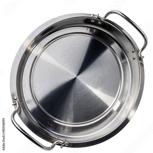 Obraz Stainless Steel Pot with Handles Isolated on Transparent Background Top View Studio Lighting