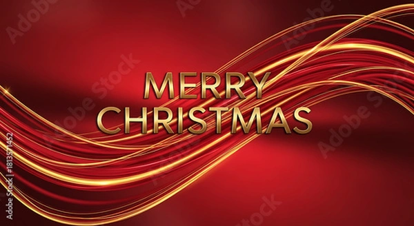 Obraz Merry Christmas Banner with Luxury Gold and Red Glowing Light Waves, Abstract Festive Background with Golden Streaks and Holiday Greeting, holiday party invitations, festive website banners.
