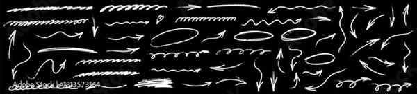 Obraz Artistic arrow elements using crayon shading, pencil sketching, clean underline highlights and textured brush effects. Each arrow layers crayon style, pencil marks, underline touches and brush motion.