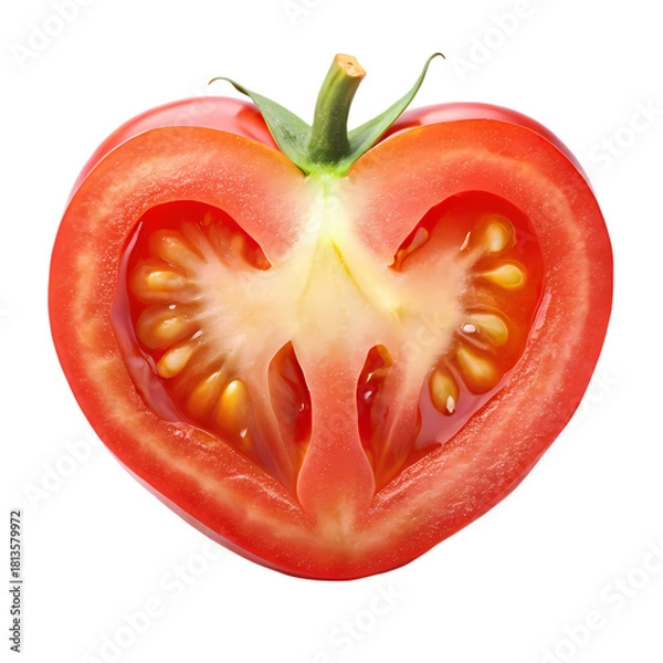Fototapeta Fresh half tomato shows heart shape, healthy food