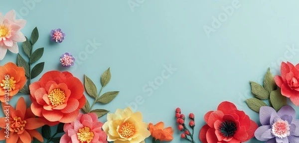 Obraz Floral Arrangement With Artistic Design Against Light Blue Background