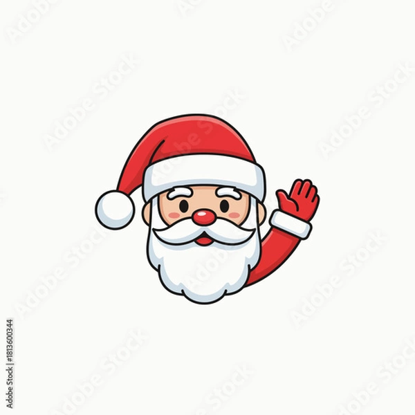 Fototapeta Cute flat vector illustration of Santa Claus waving his hand in a friendly greeting, isolated holiday character icon, Merry Christmas symbol design element.