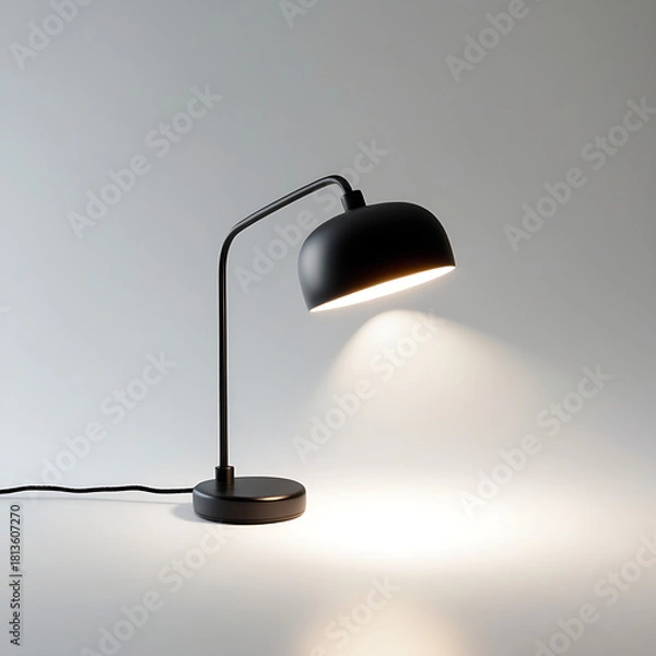 Obraz Black table desk lamp lighting design object with electric bulb illuminated on dark room furniture interior