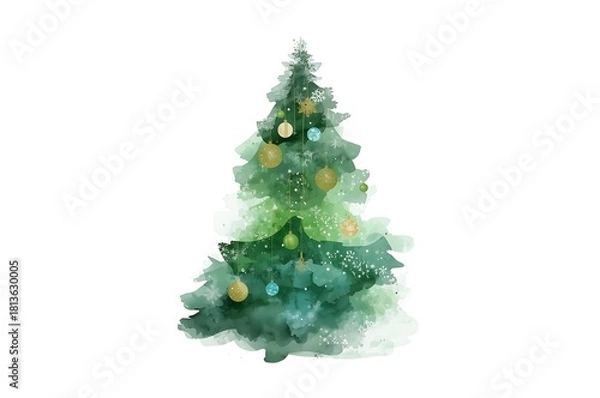 Obraz Hand painted watercolor christmas tree with ornaments
