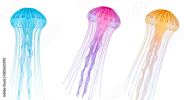 Obraz olorful jellyfis float gently against a clean white background