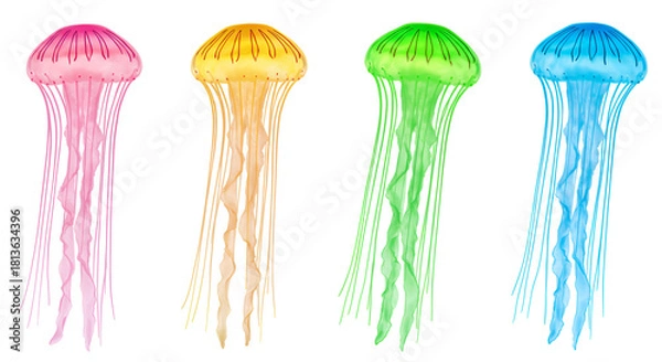Obraz olorful jellyfis float gently against a clean white background