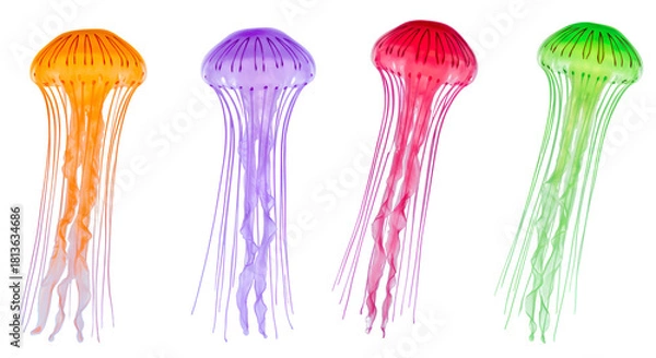 Obraz olorful jellyfis float gently against a clean white background