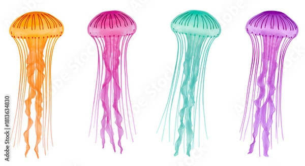 Obraz olorful jellyfis float gently against a clean white background