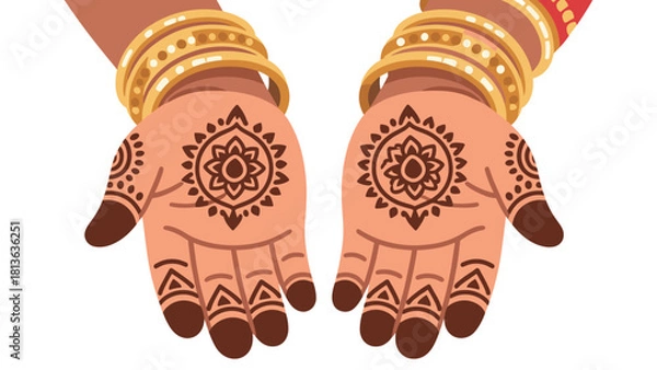 Fototapeta Hands Adorned with Traditional Henna Mehndi and Golden Bangles