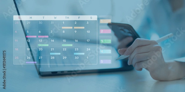 Fototapeta Project Management and Schedule Planning Displayed on a Digital Calendar Interface.