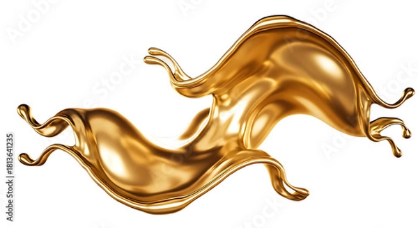 Obraz Dynamic splash of liquid gold metal isolated on transparent background