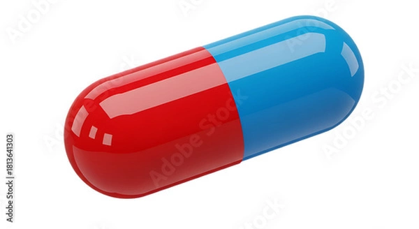Fototapeta Red and blue pharmaceutical capsule isolated on transparent background