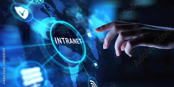 Fototapeta Intranet Enhancing Internal Communication and Collaboration, projection on a virtual screen, Business and Technology Concept.