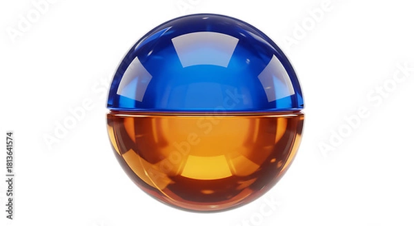 Fototapeta Spherical glass container with blue and amber sections isolated on transparent background