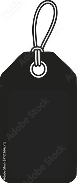 Fototapeta A black tag with a string loop, suitable for labeling or pricing items.