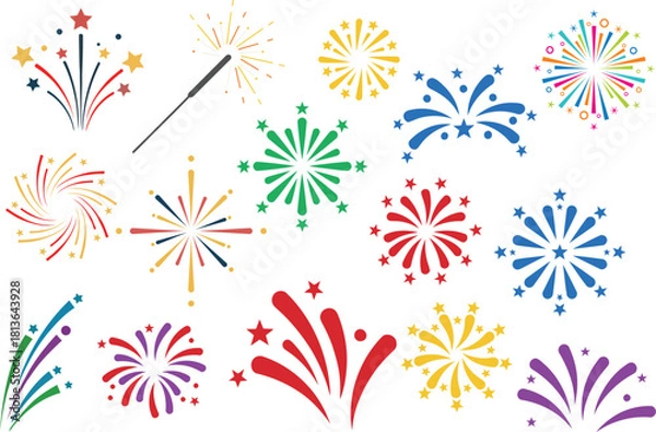 Obraz Colorful flat design fireworks celebration elements. Vector, illustration