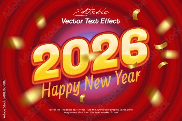 Fototapeta Happy new year 2026 vector text effect
