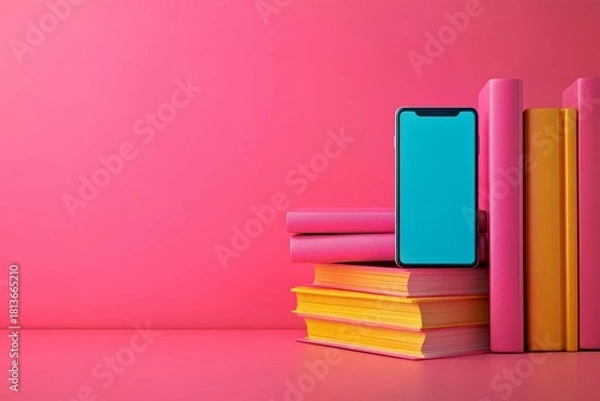 Fototapeta Booktok Tutor ai book writing Mediatek dimensity 9300 Studytok Nextory upGrad Casedodo Wallapop A smartphone placed next to stack of unread books illustrating the conflict between digital distraction
