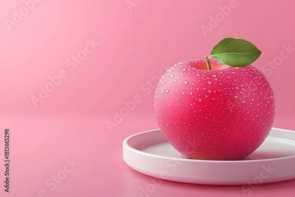 Fototapeta heic GraphQL Improver mecool Fruit riot Lip mask fruitz NotCo Nourished Redefine Meat A single organic apple with water droplets on it placed clean white plate showcasing its freshness.
