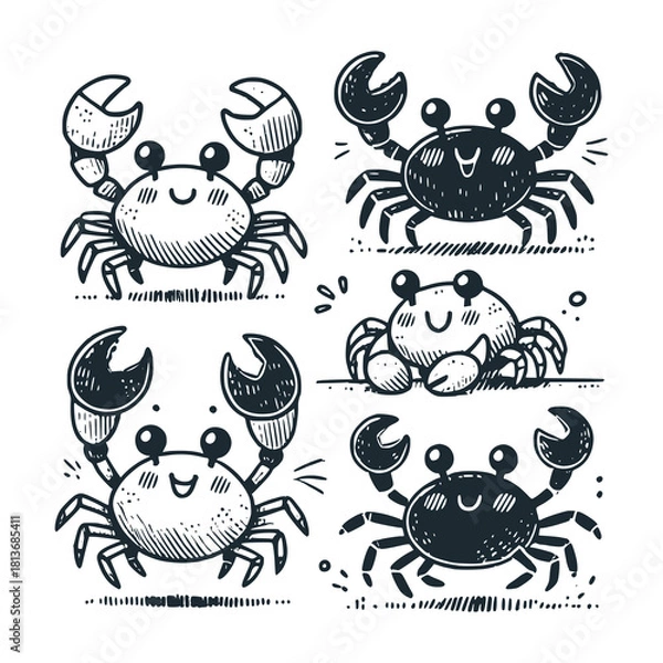 Fototapeta Children's line scribble of playful crabs