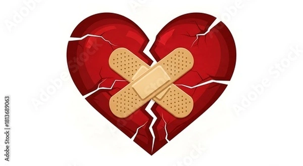 Fototapeta Broken heart mended with bandages symbolizing healing and emotional recovery