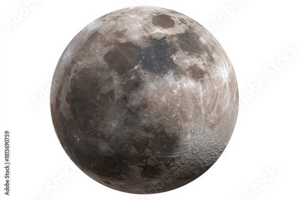 Obraz Detailed Isolated Circular Lunar Surface Depiction Against White Background with Illuminated Craters and Textures