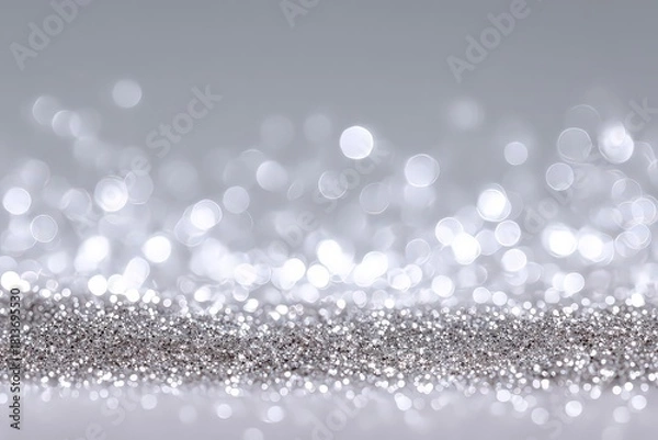 Obraz Silver Glitter Surface with Bokeh Lights on Soft Grey Gradient Background for Celebration Backdrop Holiday Decor Abstract Festive Event Decoration Texture