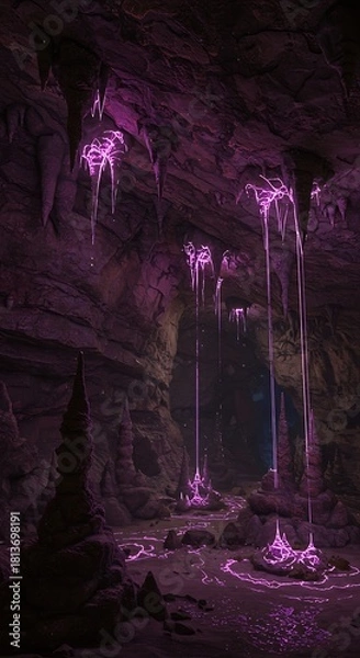 Obraz Mysterious glowing cave formation with dramatic lighting and abstract elements