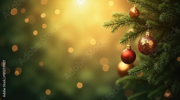 Fototapeta Elegant Christmas Tree Ornaments with Soft Bokeh Background Light