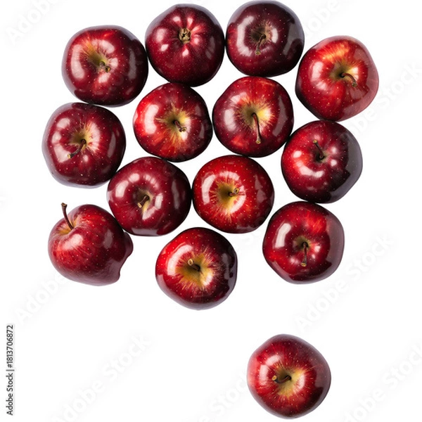 Fototapeta A Pile Of Red Apples With White Specks Scattered On A Black Background Isolated