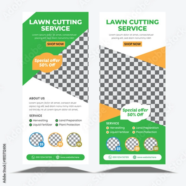 Obraz Lawn Care and Gardening Services Flyer Template, Agricultural and farming services rood rollup design layout
