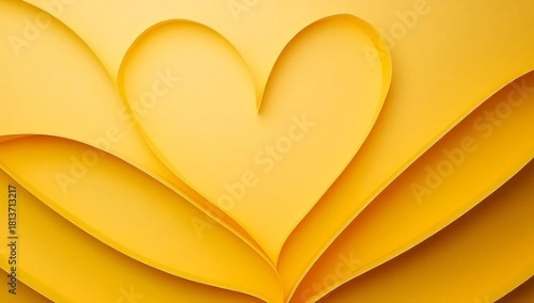 Fototapeta Golden heart shape folded from paper, perfect for romantic Valentine's Day cards or cheerful sunny greetings, expressing love and warmth in creative designs