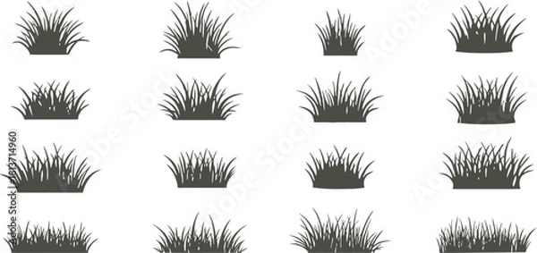 Fototapeta Minimal grass silhouette collection ideal for natural design themes. Clean vector blades arranged in varied tuft styles. Perfect for eco branding, landscape icons, and botanical graphics.