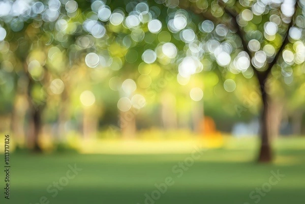Obraz Blurred Green Park Scene With Bokeh Effect Light and Green Grass