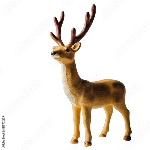 Obraz A Majestic Male Deer Stands Proudly Illuminated Against A Contrasting Black Background With Its Antlers Reaching Upwards