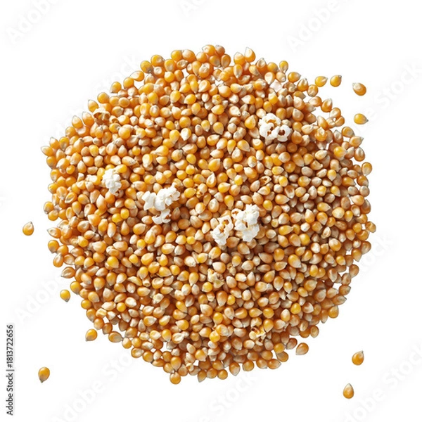 Fototapeta A Pile of Raw Popcorn Kernels Scattered on a Transparent Background With a Few Popped Kernels Mixed In