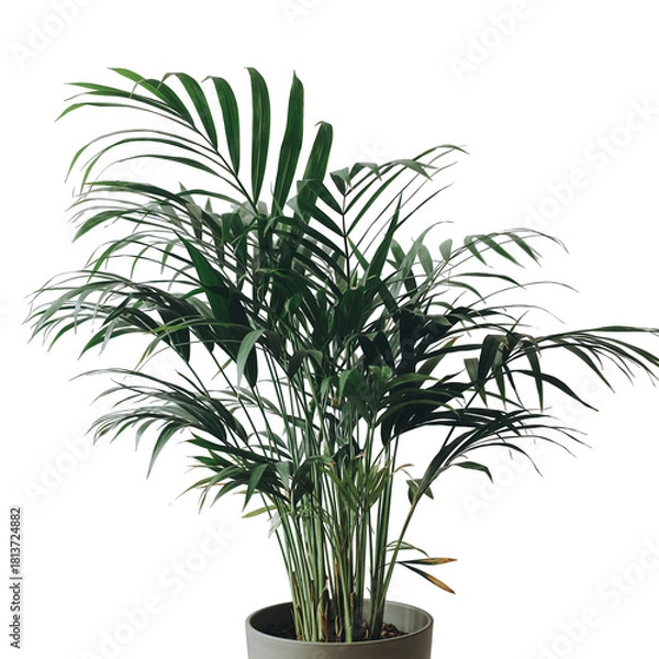 Obraz A Realistic Potted Parlor Palm Tree with Lush Green Fronds and Thin Stalks on a Transparent Background with Soft Studio Lighting