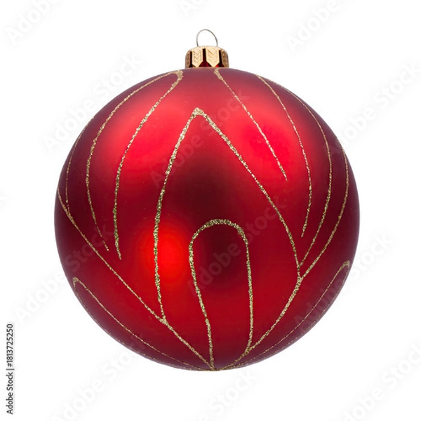 Fototapeta A Red Christmas Ornament with Gold Glitter Swirls and a White Background Perfect for Holiday Decorations and Festive Celebrations