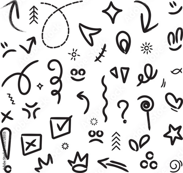 Obraz doodle vector hand drawn sketch elements, doodle vector decorative sketch icons