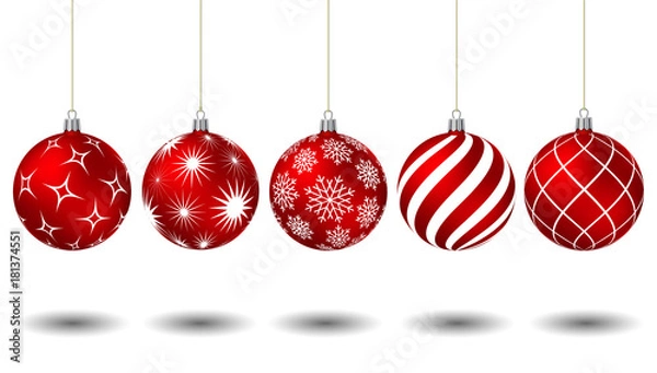 Obraz Red christmas balls with different patterns
